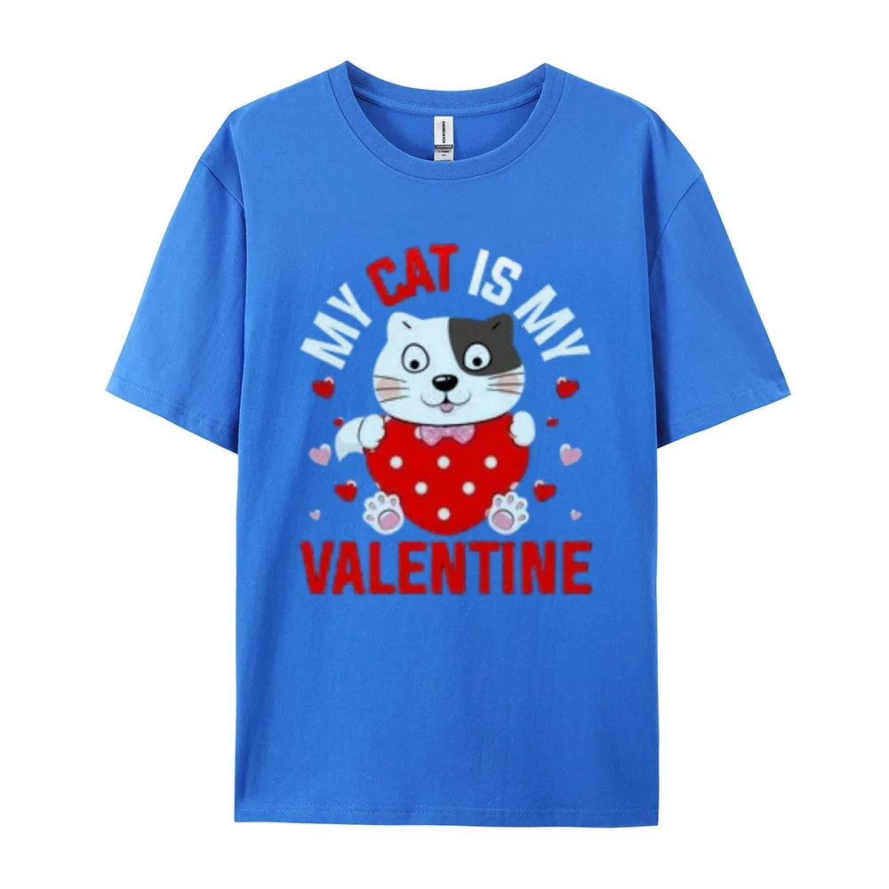 Women My Cat Is My Valentine's Day Print Graphic T-shirt