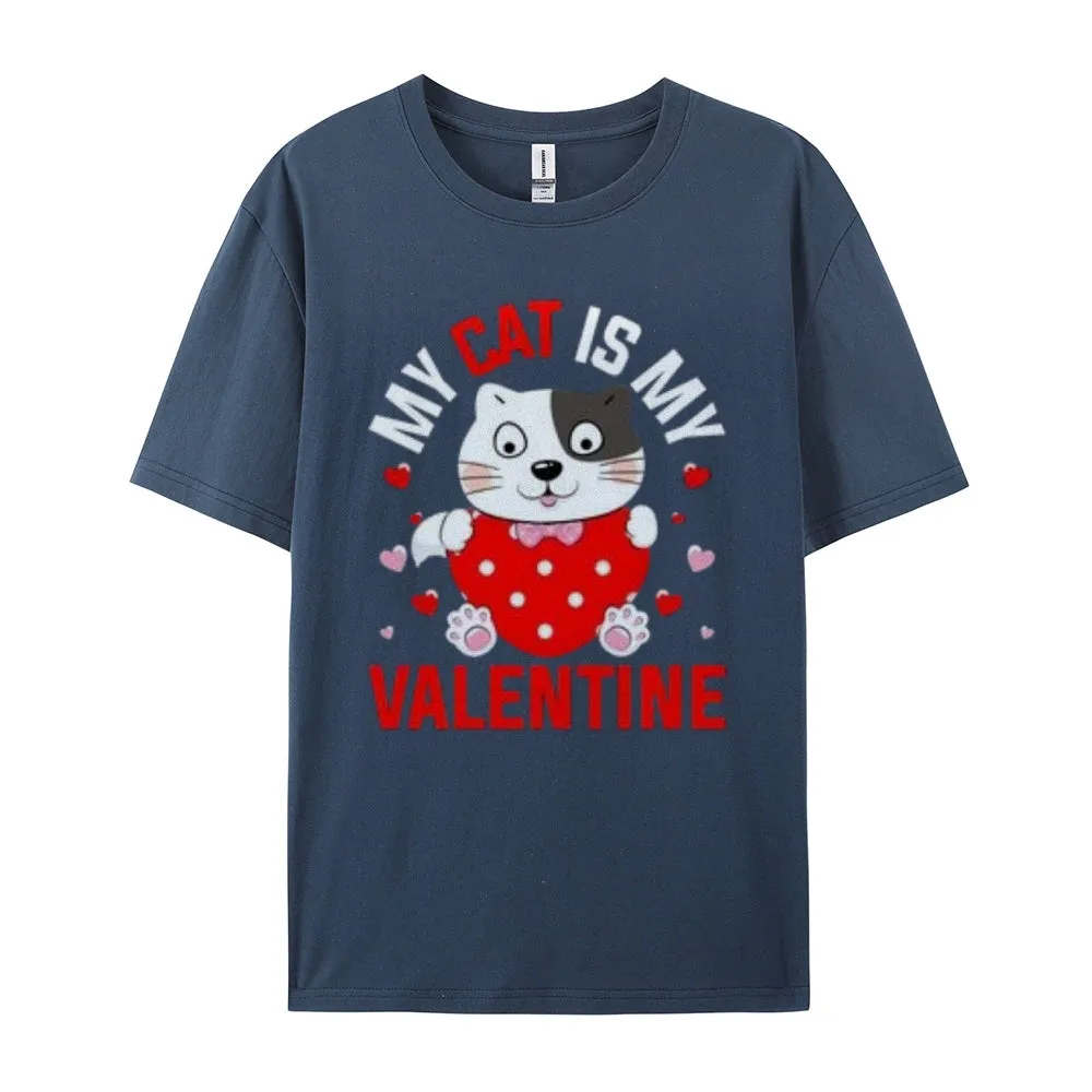 Women My Cat Is My Valentine's Day Print Graphic T-shirt