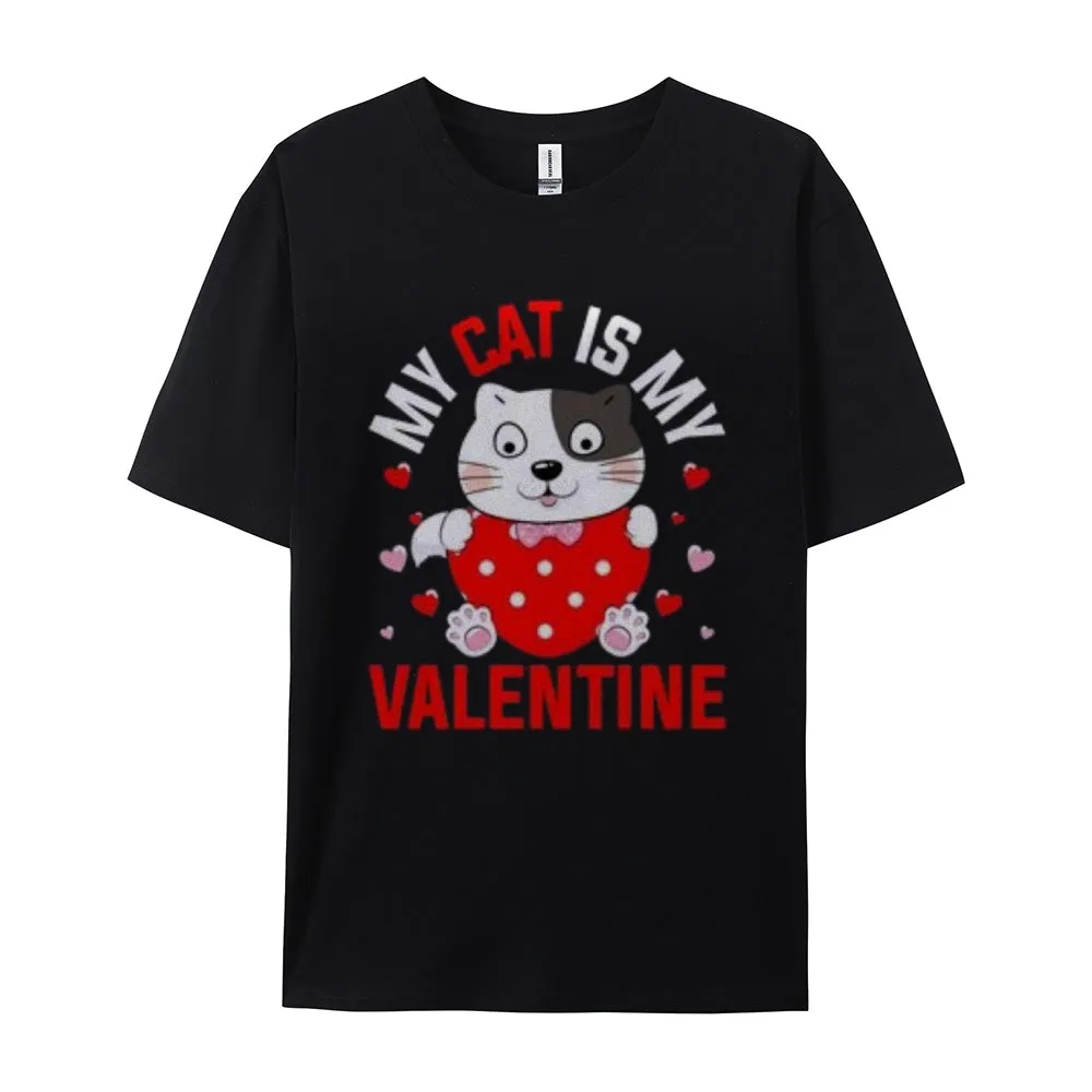 Women My Cat Is My Valentine's Day Print Graphic T-shirt