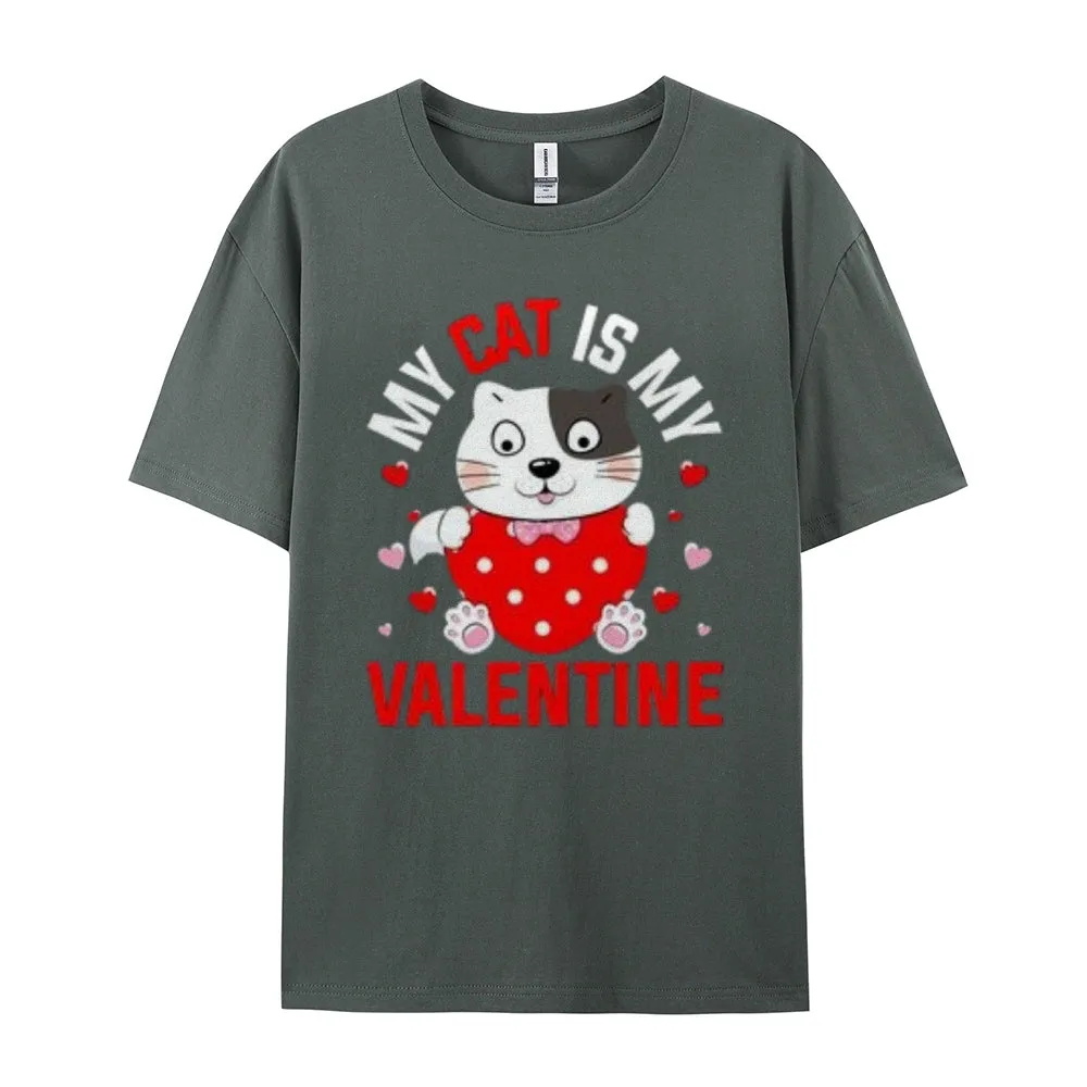 Women My Cat Is My Valentine's Day Print Graphic T-shirt